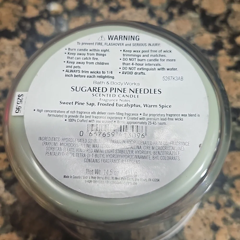 BBW Sugared Pine Needles Exclusively Fragranced Soy Wax Blend 3 Wick Candle - Picture 4 of 4